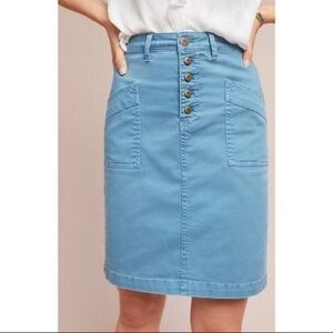 Pilcro and‎ the Letterpress Anthropologie Pencil Skirt Teal Button Size 0 Unique